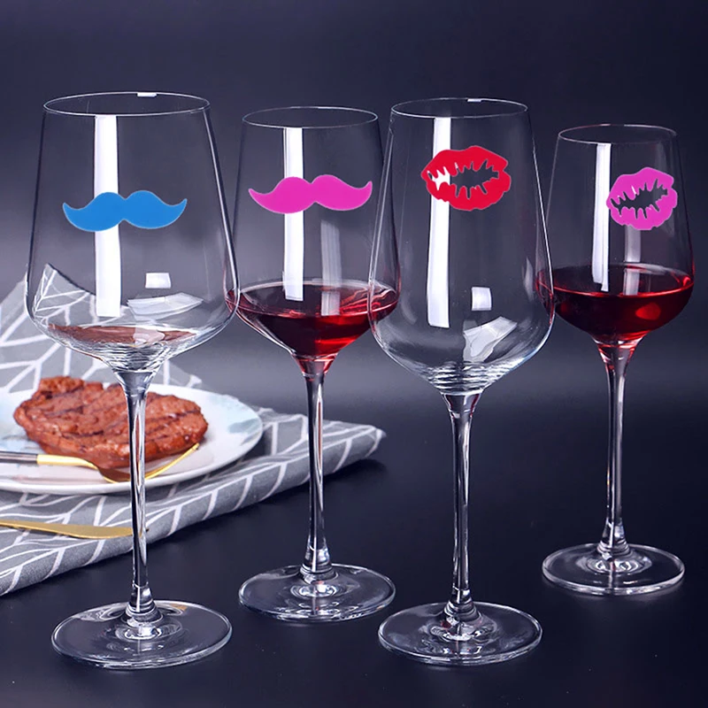 

6Pcs/set 14*8cm Silicone Glass Wine Label Lip/Moustache Shape Recognizer Glasses Tea Mug Marker Bottle Logo Party Decor Supplies