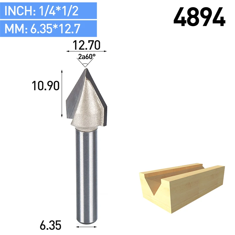 Boboaldo 1 шт. 1/2 1/4 хвостовик 60 Deg V шлифовальный станок вольфрамовые фрезы для дерева для резьбы по дереву инструмент - Длина режущей кромки: 4894