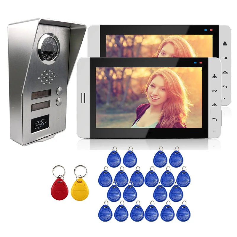 

FREE SHIPPING 7" Touch LCD Screen Video Door Phone Intercom System 2 Monitors + Outdoor RFID Doorbell Camera for 2 Apratments