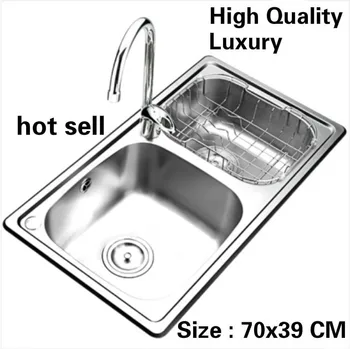Buy Free Shipping Home High Quality Wash Vegetables Kitchen Double Groove Sink High Volume Luxury 304 Stainless Steel 700x390 MM