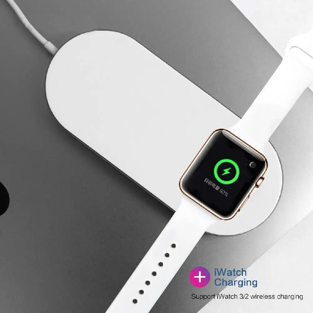 Портативная беспроводная зарядная подставка 2 в 1 Qi для iWatch зарядное устройство