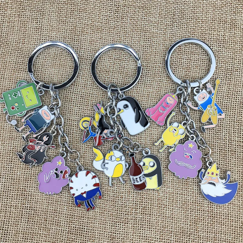 

Anime BMO jake finn Keychain Keyring 5 in 1 set Alloy Metal Pendants Cartoon Figures Key Ring Cosplay Women Men Accessories
