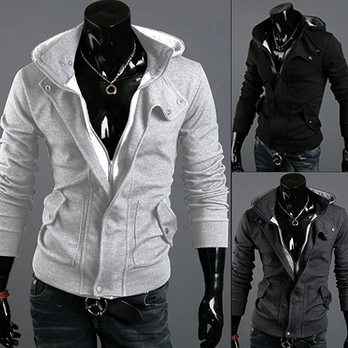 

New Arrival Men's Fashion Casual Long Sleeve Slim Zipper Cardigan Hooded Hoodie Jacket Coat