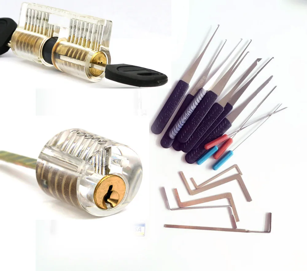 

Free Shipping Locksmith Wrench Tools Remove Tools 5 Pin 7Pin Transparen Practice Lock Locksmith Training Kit
