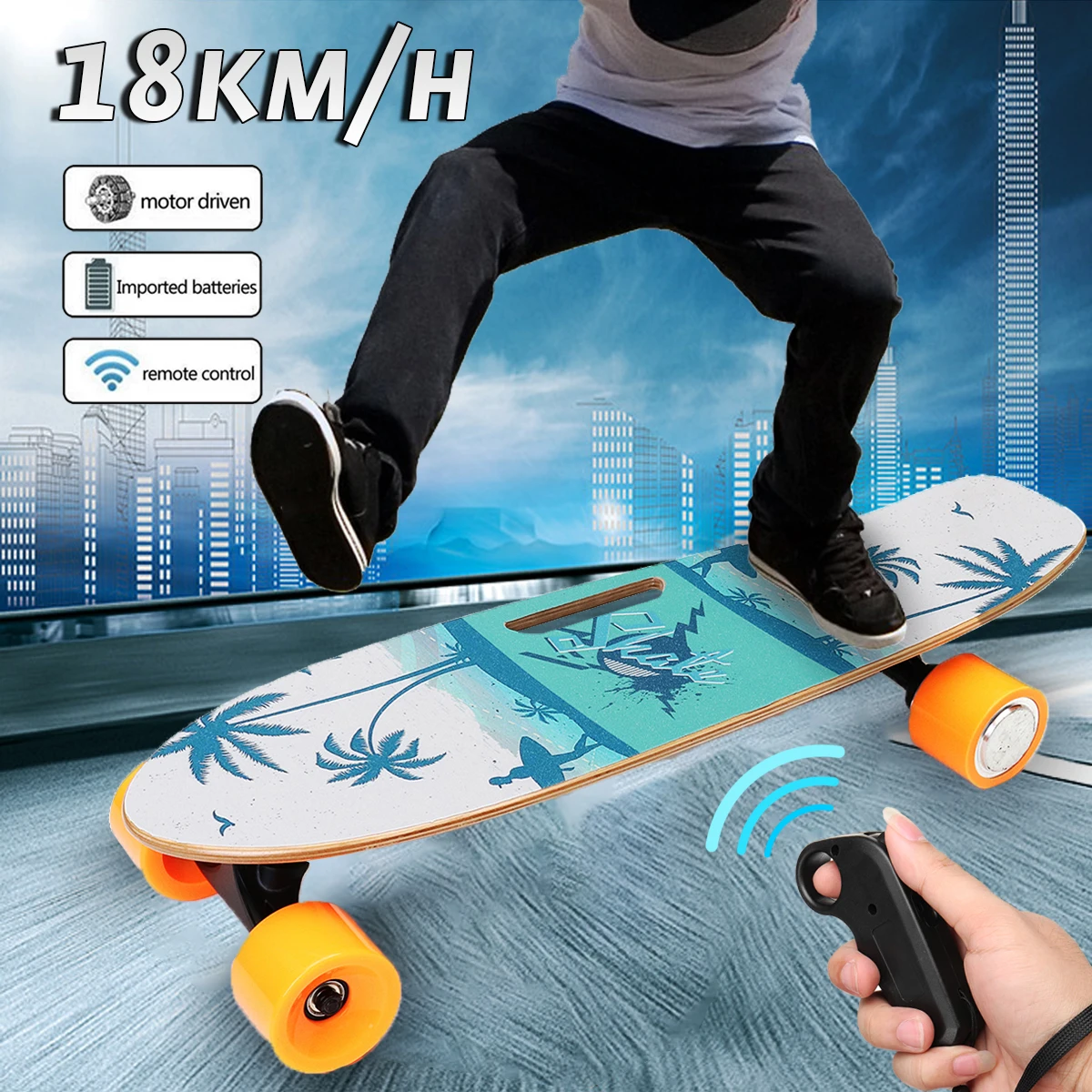 

NEW 250W Electric Skateboard Long Board 15km/h Wireless Skate Remote Control Outdoor Street Summer Sport RC Maple Skateboard Sea