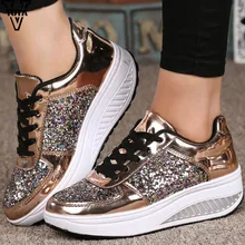 VTOTA/; кроссовки; женская кожаная обувь со звездами и блестками; женские повседневные кроссовки; Разноцветные золотистые слипоны на среднем каблуке; zapatos mujer