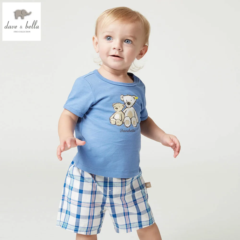 DB5062 dave bella summer baby boys sky blue bear print clothing sets
