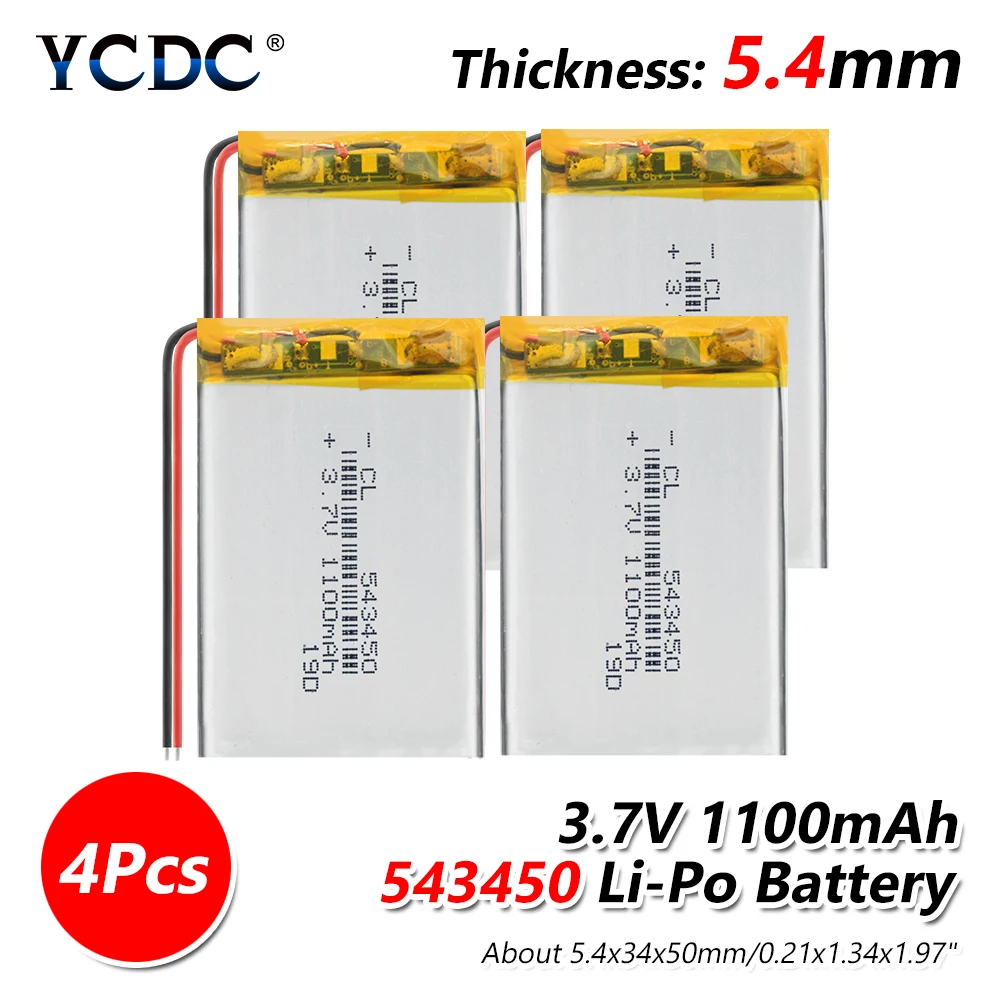 1/2/4 шт 3,7 V 543450 1100mAh литий-полимерный аккумулятор батареи 543450 литий-полимерная аккумуляторная Батарея для DVR MP4 gps MID сотовый телефон - Цвет: 4 pieces