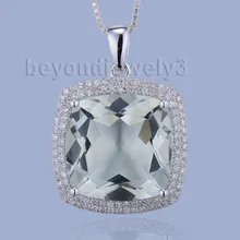 В одноцветное Белое золото 14 карат натуральный аметист, украшенная алмазными подвесками Груша 7x9 мм 585 белого золота кулон с зеленым аметистом для Для женщин WP018