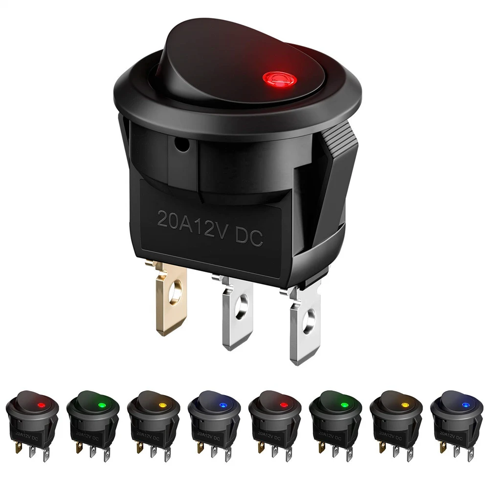 

Small Round Boat Rocker Switches Black Mini Round Black White Red 3 Pin ON-OFF Rocker Switch LED