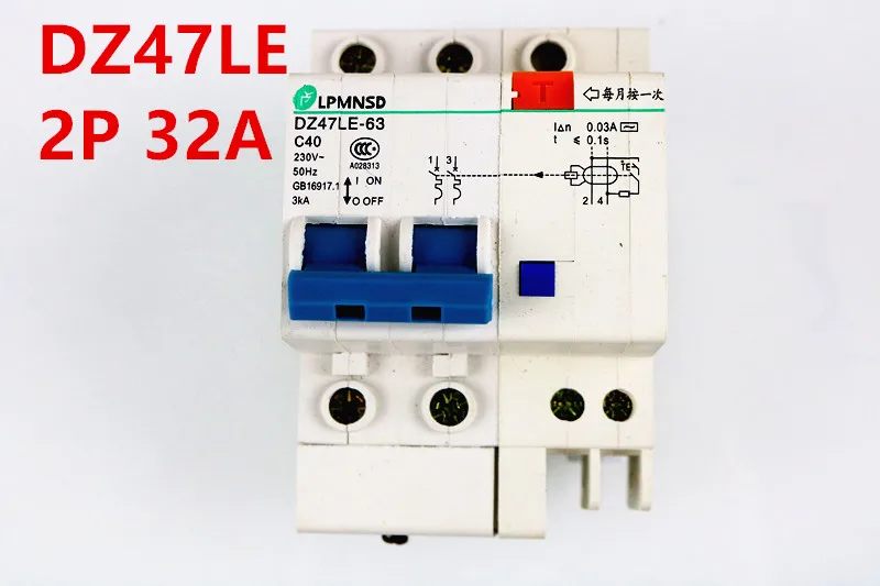 DZ47LE 2P 32A 230V ~ 50 HZ/60 HZ автоматический выключатель остаточного тока с защитой от