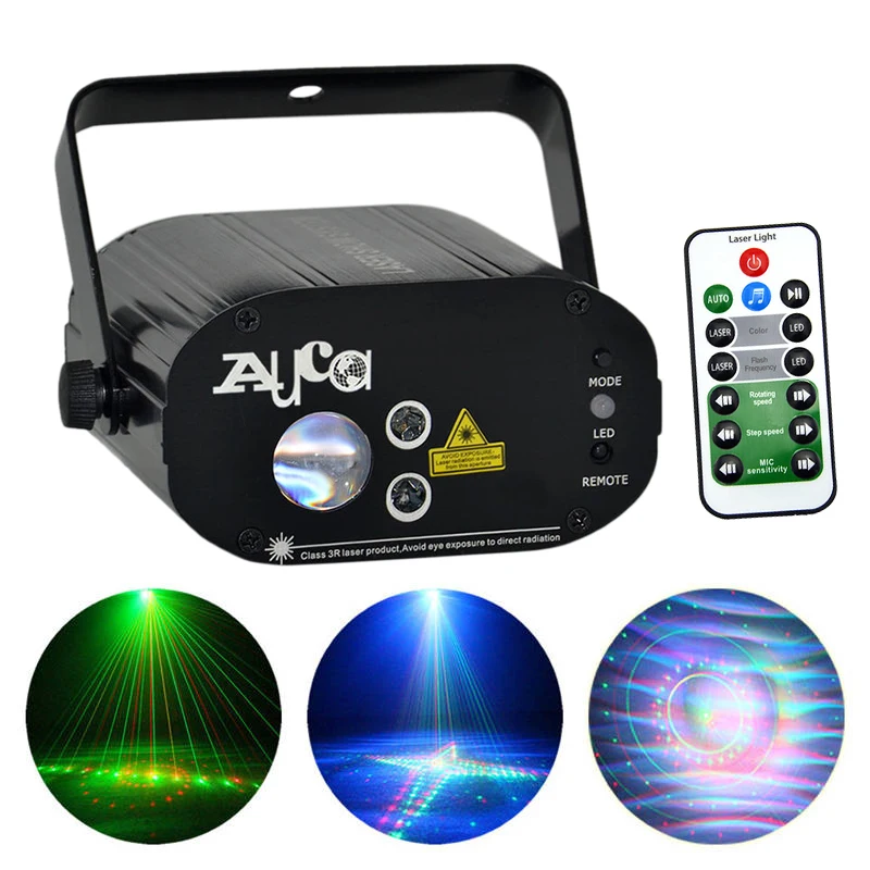 AUCD Mini Remote Control 20 Pattern RG Laser Projector Lights Mix 9W