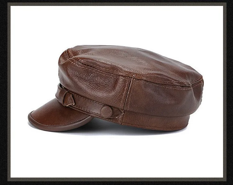 Hot new leather hat autumn and winter men and women leather cap flat top military cap student cap solid color two choice