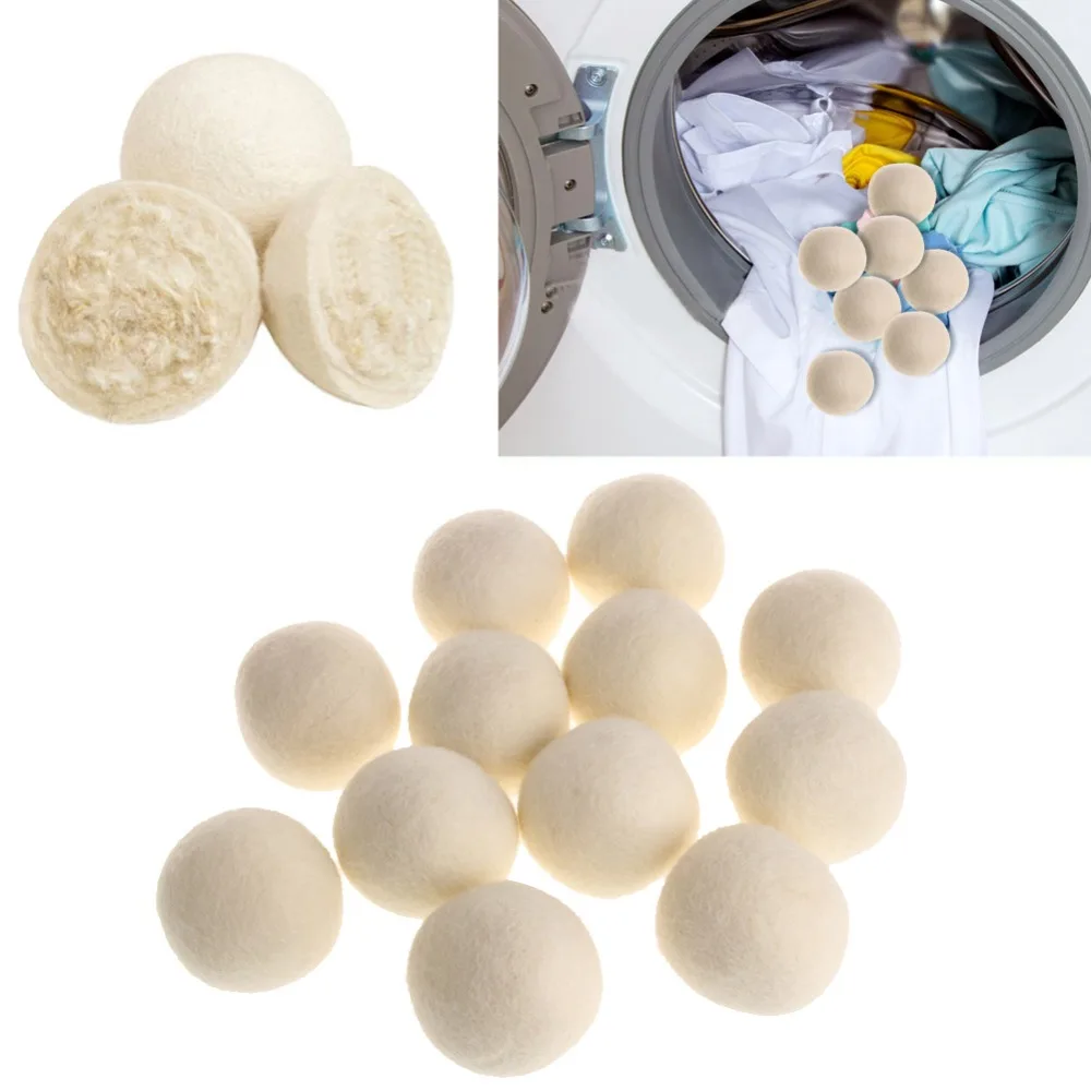 

1/3/6 x 6cm 7cm Wool Dryer Balls Drying Fabric Softer Luandry Home Washing White