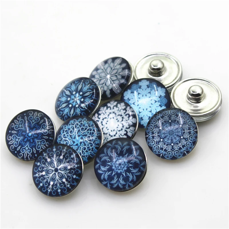 

2018 New Arrive 30pcs/lot Mix Glass Snowflake Snap Buttons Diy 18mm Snap Button Jewelry Fit Bracelet Snaps Jewelry Charms