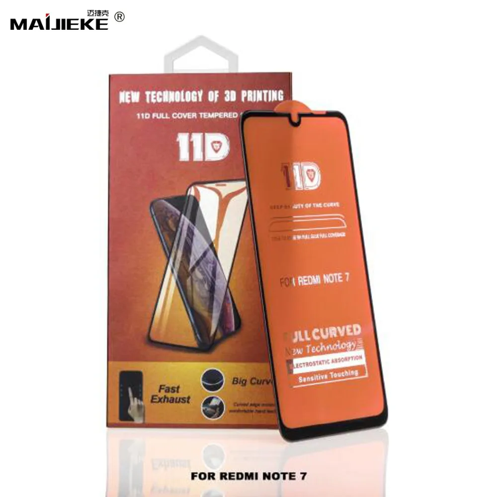 

MAIJIEKE 11D Curved Full Glue Cover Tempered Glass for Xiaomi Redmi Note 7 Screen Protector Film 3D Printing Protective Glass