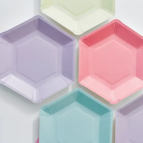 

Free Shipping 24pcs Colorful Paper Plates Hexagon Shape Dessert Dishes 7 In Birthday Party Bridal Shower Modern Party Supplies