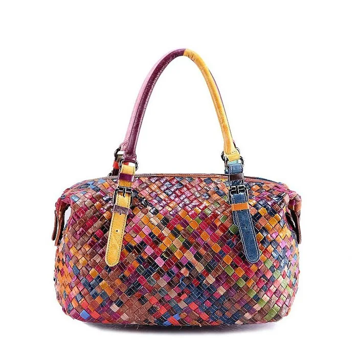 ФОТО Guaranteed 100% Cowhide Leather Designer Handbags Women Famous Brands Travel Bag Handmade Weaving Women Messenger Bags