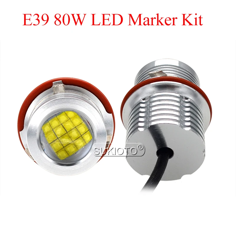 SUKIOTO 80W LED Marker Kit E39 LED Angel Eyes 6500K White DRL Hole Ring For E39 E60 E63 E53 E83 E87 NO Error Canbus LED Lights (3)