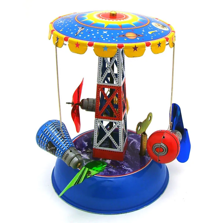[Funny] взрослая Коллекция Ретро заводная игрушка металлическая жестяная парк развлечений космическая капсула карусель заводная игрушка модель винтажная игрушка подарок