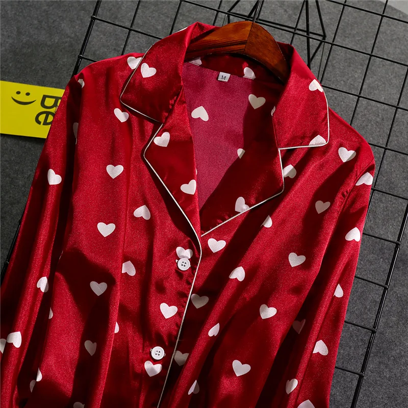 Günstige Reizvolle Rote Frauen Hemd Hosen Pyjamas Sets Nachtwäsche Dame Hause Tragen Nachthemd Anzug Robe Bad Kleid Frühling Herbst Sleep M XL