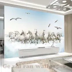 Пользовательские 3D росписи обоев Европейский 3D стереоскопического Белое Облако лошадь обои Гостиная Спальня телевизор фоне домашнего