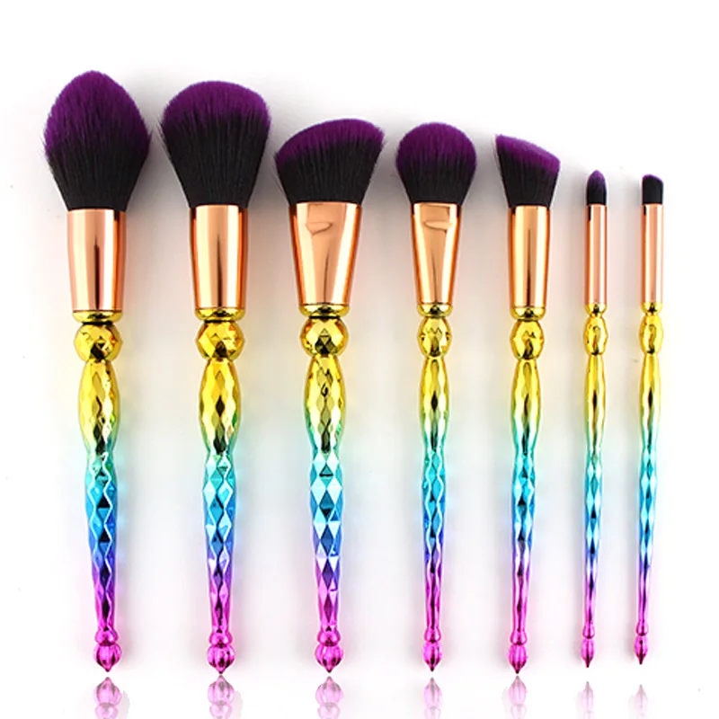 7PCS Spiral Handle Makeup Brush Power Foundation Blusher Diamond Makeup
