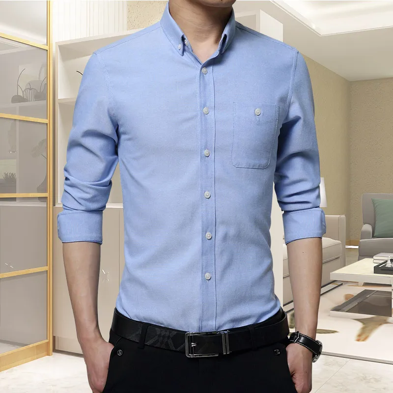 MOON высокое качество Для мужчин рубашки осень сплошной цвет глажению рубашка с длинными рукавами хлопковый в британском стиле Для мужчин рубашка CS-0013