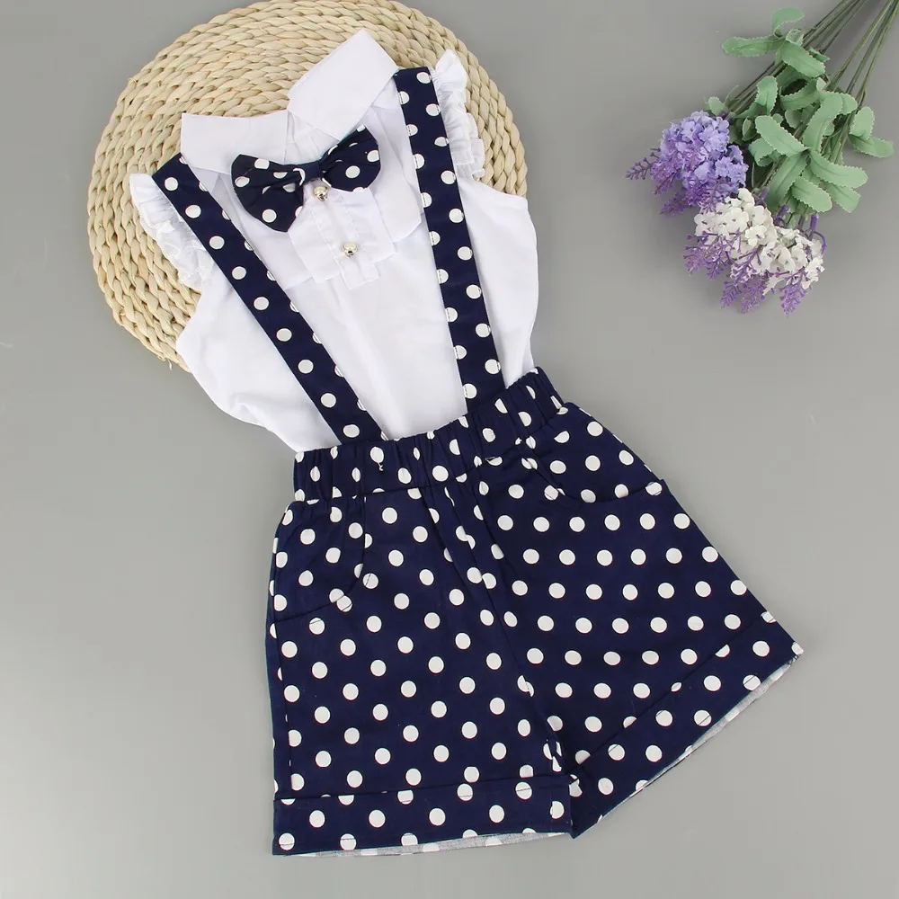 

Puseky 2017 Summer Cute Toddler Girl Bow Print Clothes T-Shirt+Polka Dot Suspender Skirt Suit Baby Costumes Kids Set 1-6T