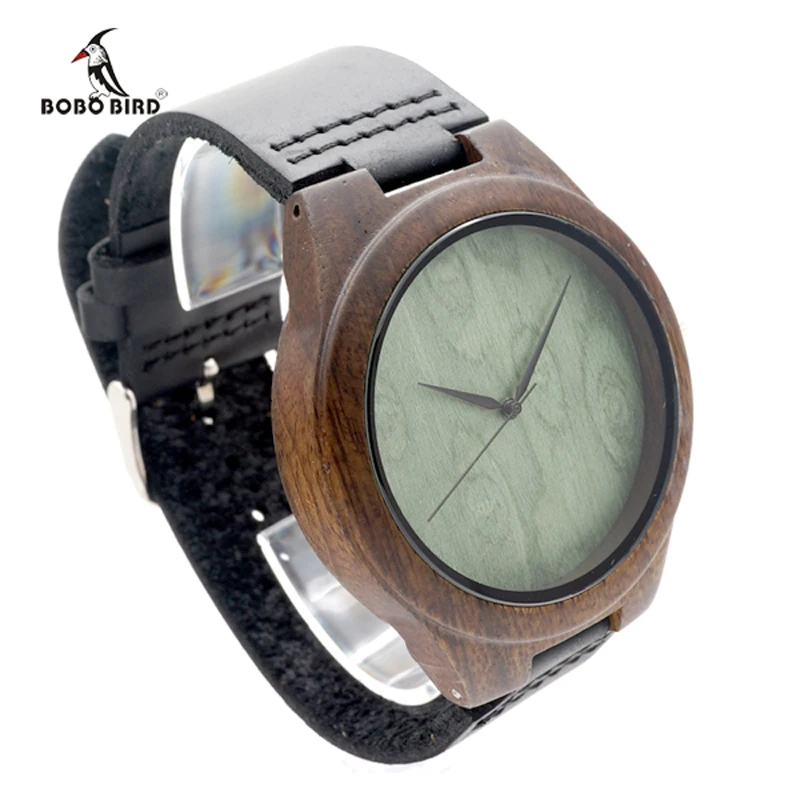 2017 Brand BOBO BIRD Black Wood Watch Men Leather Band Luxury Gift Watches relogio masculino C-F04