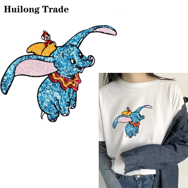 

The Fashion Little Flying Elephant Stitch up Embroidery cloth sticker Sequins patch Elephant patch DIY Garment Patch Decoration