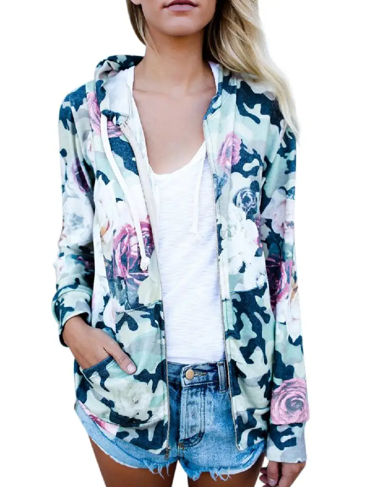 

Yfashion Autumn Women Stylish Long-Sleeve Hooded Coat Elegant Printing Hoody Tops Gift