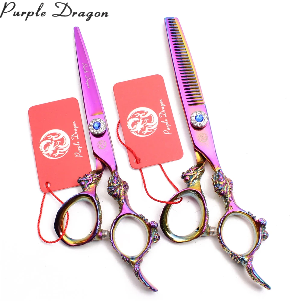 

5.5" 16cm Purple Dragon 440C Multi-color Hairdressing Scissors Straight Shears Thinning Shears Professional Hair Scissors Z9004