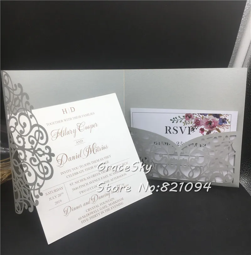 

30pcs 2019 Laser Cut Lace Vine Pocket Wedding Invitations Card Personalized Custom Printable with RSVP Cards Wedding Supplies