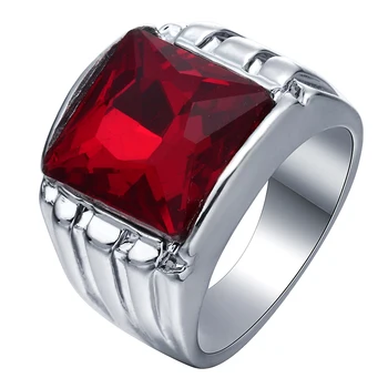 CALIENTE PRECIO ❤️ Hainon 2019 anillos de moda de Color plateado para hombres de lujo gran Circonia cúbica roja piedra Anillos De Compromiso anillos de circonia cúbica joyería para hombres - discount item 25% OFF Joyas y complementos