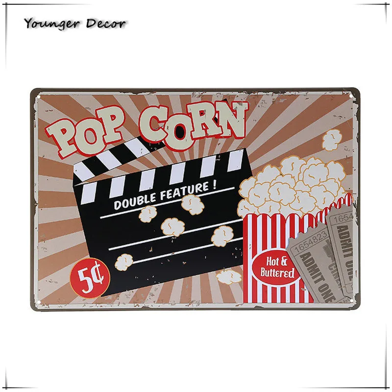 

Hot Buttered With Pop Corn Vintage Home Decor Pub Bar Cafe Cinema Movie Theater Wall Oil Stickers Retro Art Tin Signs YA126