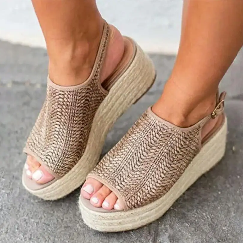 

Women Sandals Retro Platform Sandals With 6CM High Heels Wedges Shoes For Women Plus Size 43 Hemp Summer Sandals Zapatos Mujer