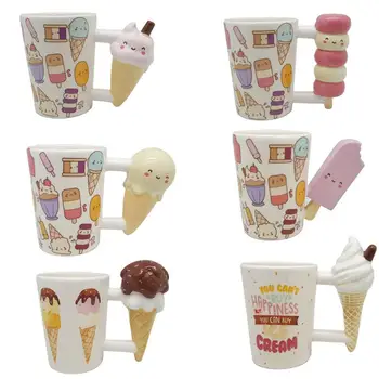 

Adeeing Cute Cartoon Ice Cream Shape Ceramic Mug Water Cup Tabletop Decor