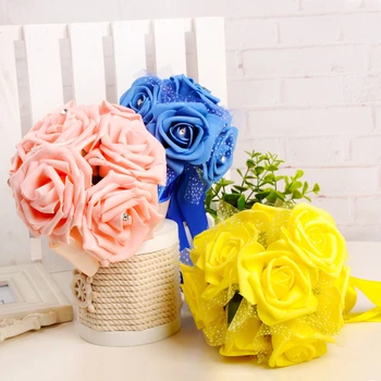 

8 Color Artificial Flower Beatiful Bride Holding Bouquet Big Rose Foam Flowers Handmade Wedding Decor Bouquet