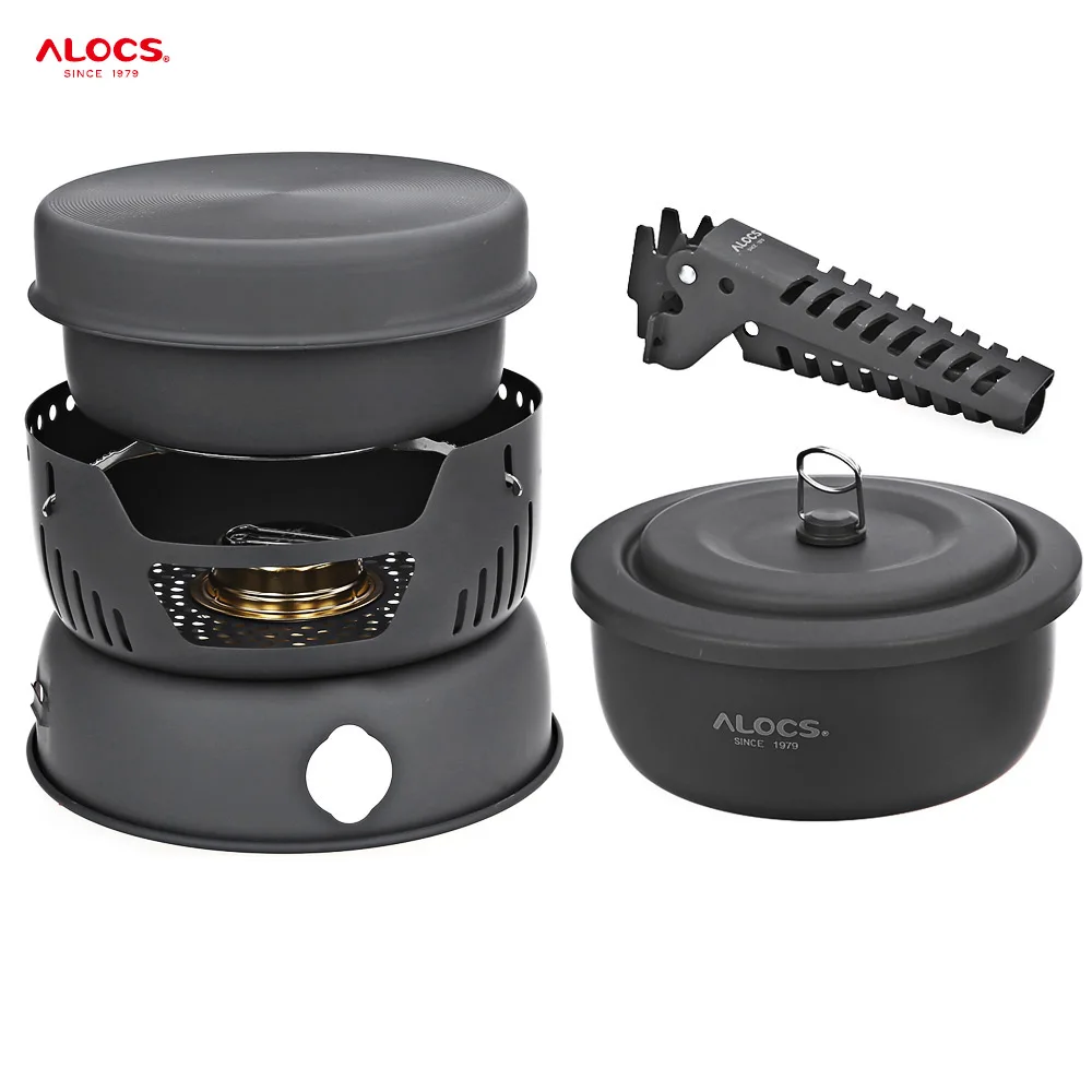 

ALOCS CW-C05 10pcs Camping Cook Set Portable 2-4 Person Outdoor Hiking Picnic BBQ Cookware Bowl Set with Pan Gripper Pot Stove
