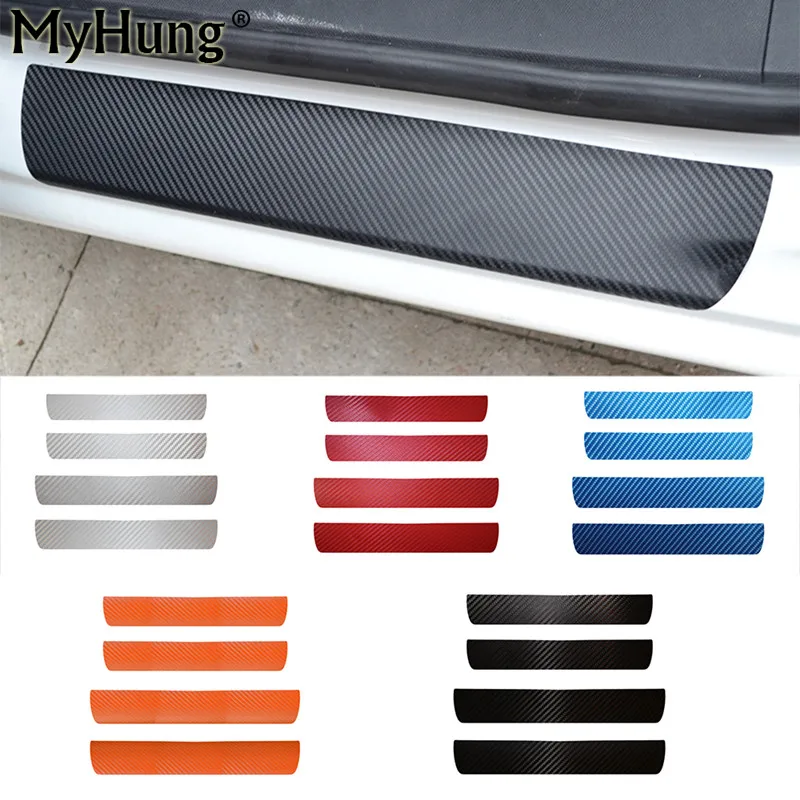 

4pcs Car Door Sill Scuff Plate Pedal Guards Sills Cover Sticker For Peugeot 408 2014 To 2016 Carbon Fiber Sticker Car Styling