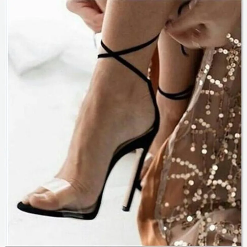 

2017 Hot Selling Minimalism Super High Heels Sandals Women Summer Sexy Buckle Transparent Two Style Design Shoes Woman Sandals