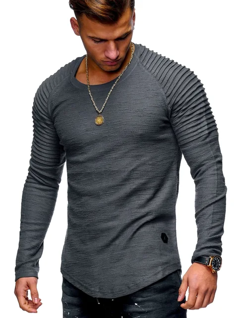 Men's Hipster Hip Hop Long Sleeve Round Hemline Crewneck T Shirt 2018 ...