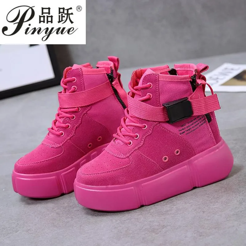 

2018 Women High Heels Autumn Fashion Casual Wedge Sneaker Women Height Increasing Platform Shoes woman ankle boots 10cm