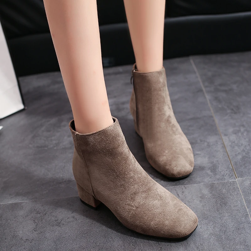 

2019 New Design Women Boots Autumn Winter Side Zipper Shoes Woman Rubber Ankle Martin Boots Good Quality Suede Leather Botas