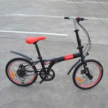 Складной велосипед 20 дюймов из высокоуглеродистой стали, двойной дисковый тормоз для детей, взрослых, мужчин и женщин, супер портативный велосипед с переменной скоростью