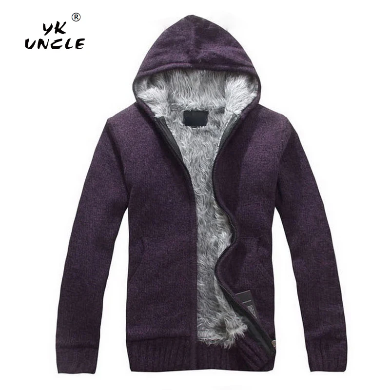 YK UNCLE, весна, осень, повседневный мужской свитер с капюшоном, пальто из искусственного меха, шерстяной свитер, куртки, мужские вязаные толстые пальто на молнии, M-XXL