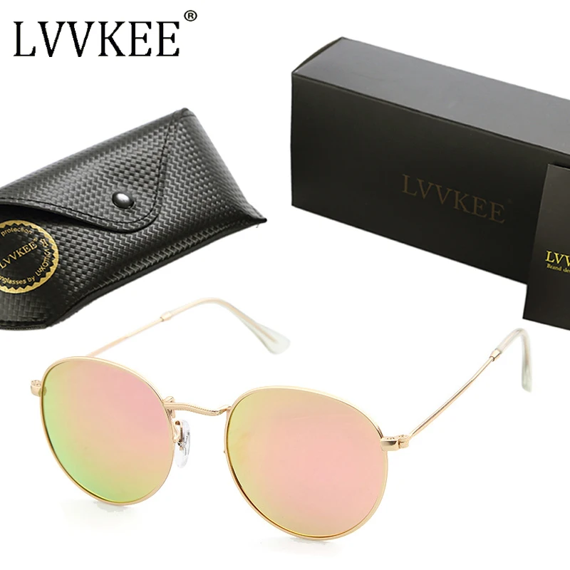 

LVVKEE brand Vintage Round Metal Polarized Sunglass Women Pink Mirror Circle Sunglasses 3447 rays gafas Oculos de sol feminino