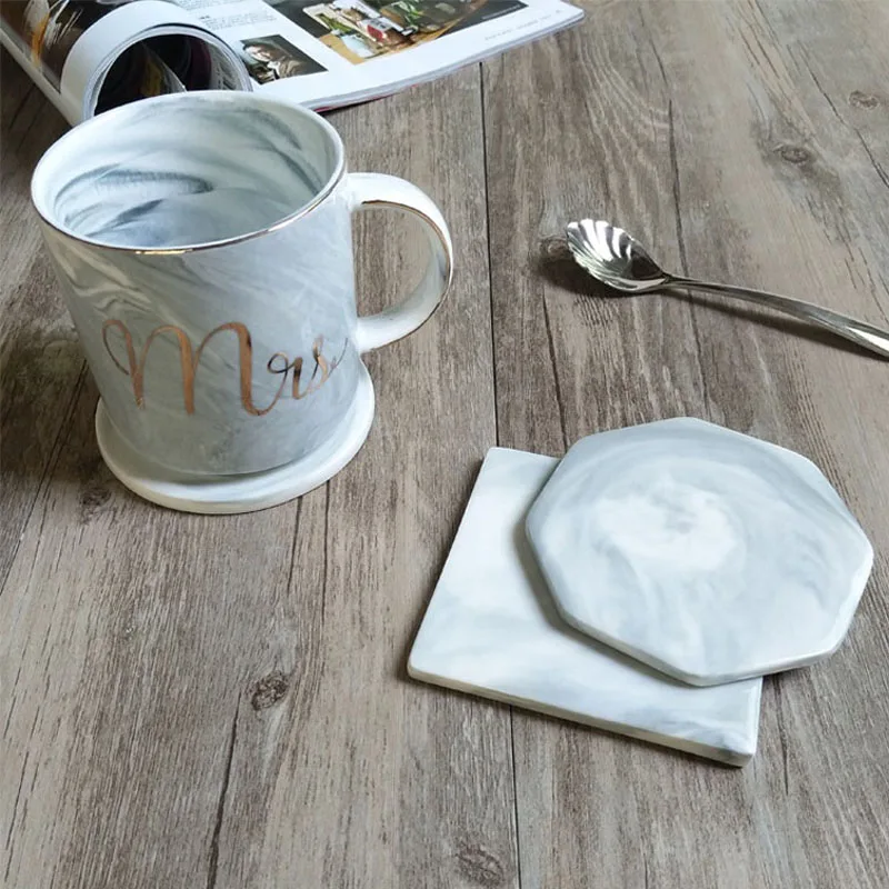 

50pcs/lot Marble Grain Coaster Cup Mats Ceramic Pads Home Kitchen Tools Desktop Table Non-slip Luxury Decoration ZA4041