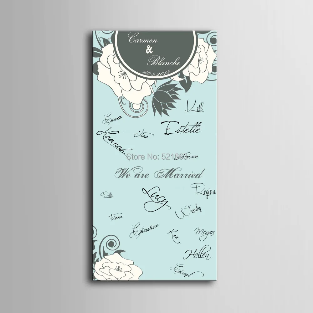 

Guest Signature Party Gift Wedding Canvas Signing Board Canvas Painting - Light Green Flower Pattern Wedding DIY Decoration